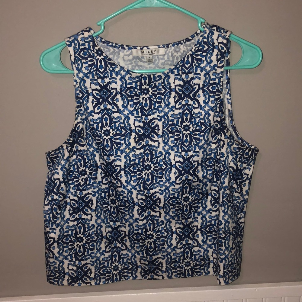 MILLY. Blue pattern tank top.